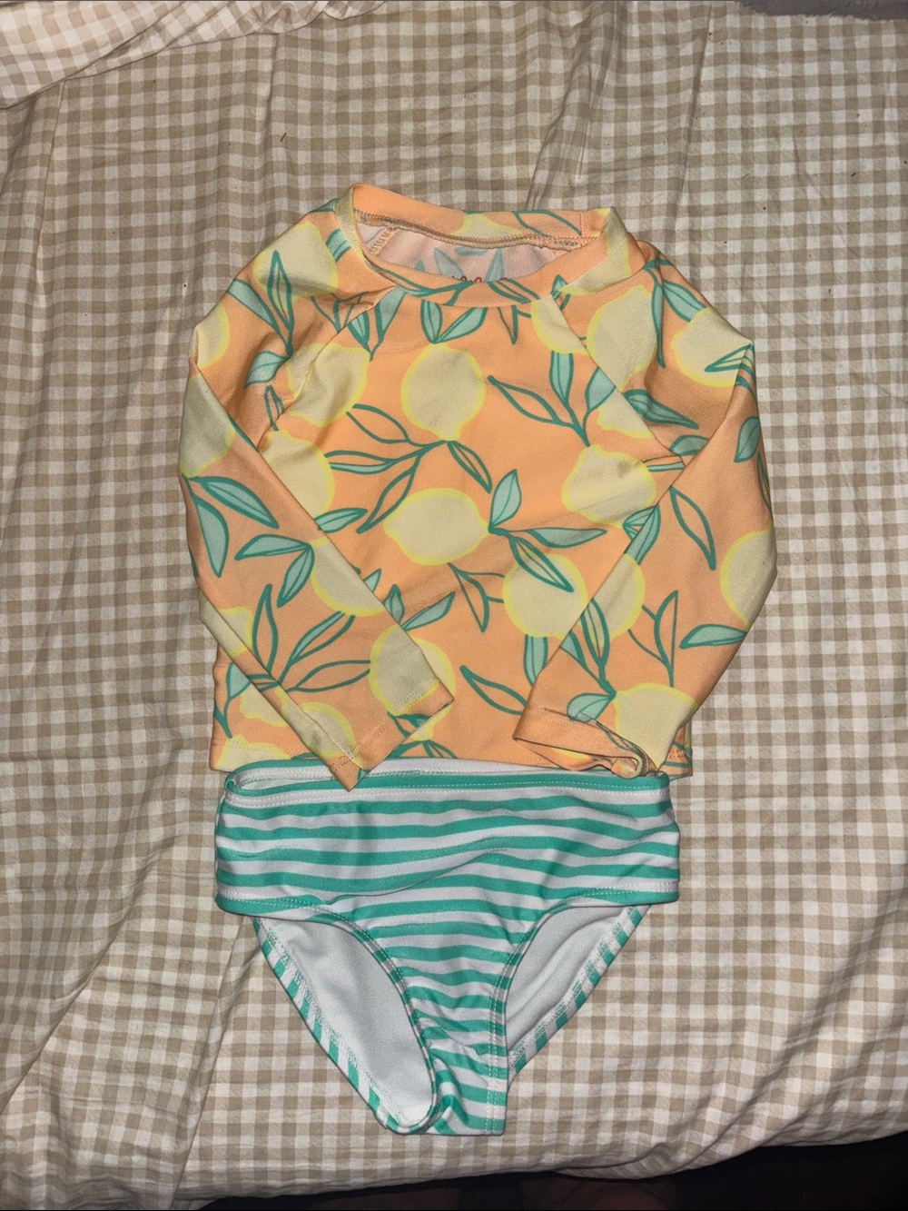 Cat & Jack Girls Lemon Print Long-Sleeve Rashguard Set - Yellow & Teal
